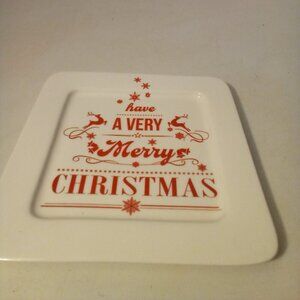 Ciroa Verry Merry Square Appetizer Plate Merry Christmas Reindeer White Red